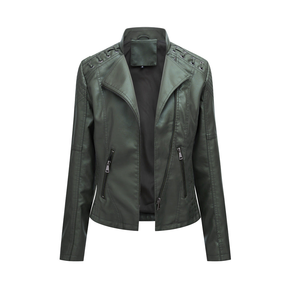 Elegante Lederjacke Mit Stickstil Auf Der Schulter Für Damen | Luxuriöse Streetwear