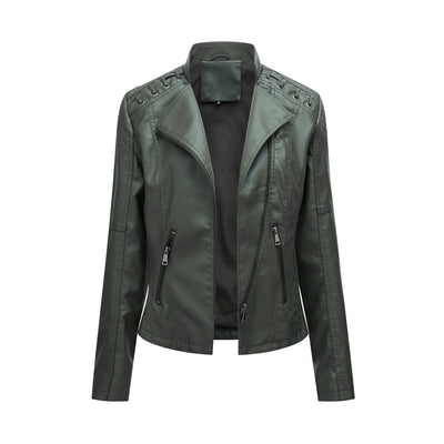 Elegante Lederjacke Mit Stickstil Auf Der Schulter Für Damen | Luxuriöse Streetwear