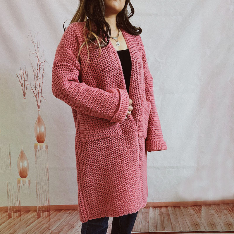 Strickcardigan mit Taschen | Grobstrick | Langer Schnitt
