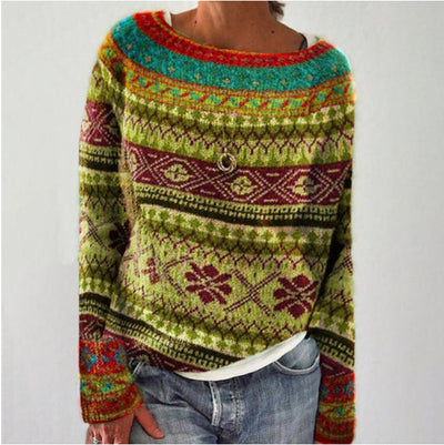 Damen Retro-Pullover mit geripptem Saum