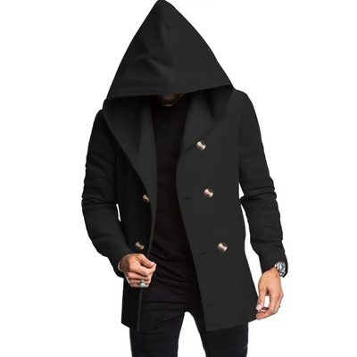 Herren Wollmantel Mit Kapuze - Doppelreihig Warm & Elegant