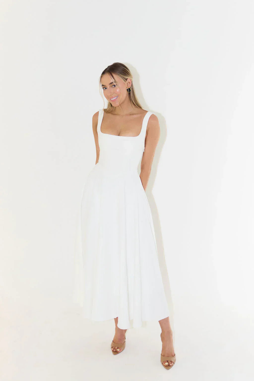 Damen Sommerkleid Baumwolle Leinen Mit Bindeträgern Und A-Linien-Schnitt