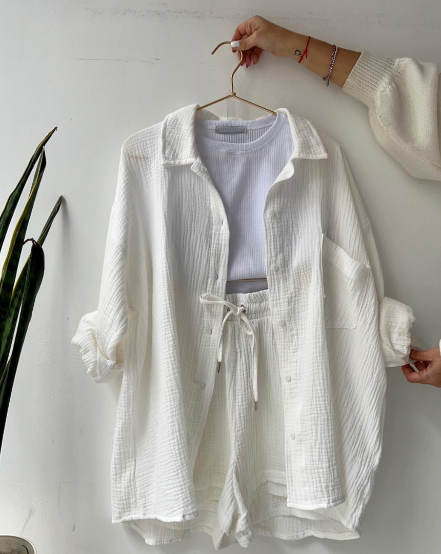Conjunto arrugado casual mujer