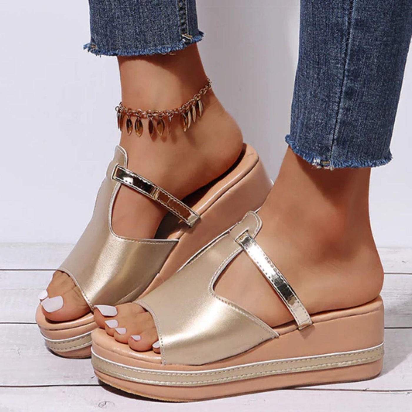 Unita - Sandalen zum Hineinschlüpfen mit offener Spitze | Stilvolle Keilsandalen bequeme Damen