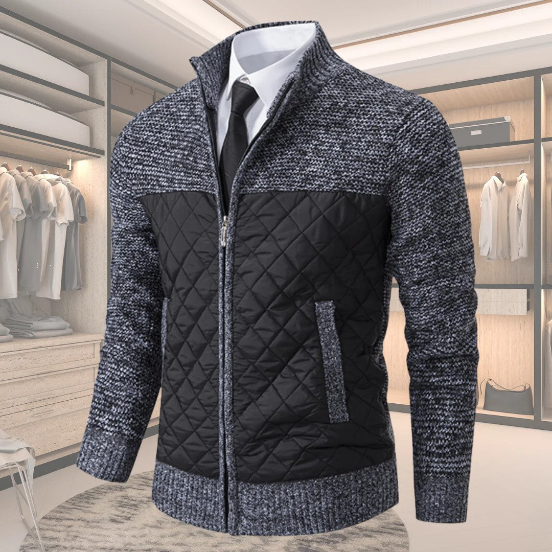 Moderner gesteppter Herren-Strickpullover mit Rautenmuster