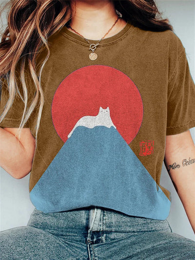 Damen T-Shirt mit japanischem Bergmotiv - Baumwolle - Casual Fit