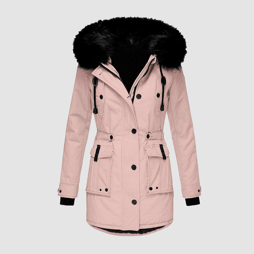 Damen Stilvolle Parka mit Schwarzem Kunstfellbesatz