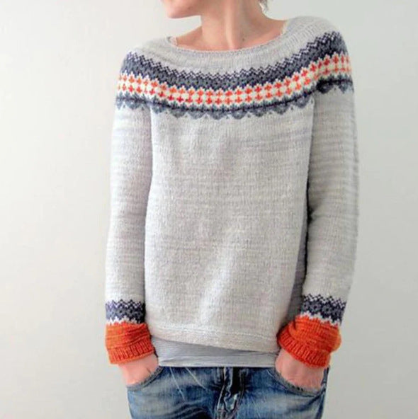 Damen Retro-Pullover mit geripptem Saum