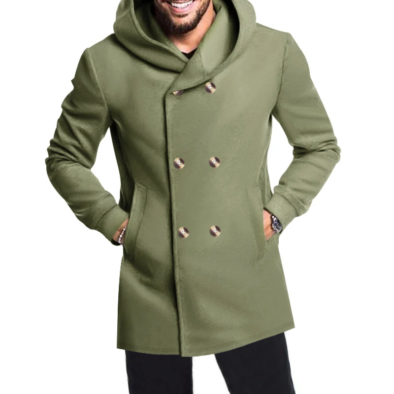 Herren Wollmantel Mit Kapuze - Doppelreihig Warm & Elegant