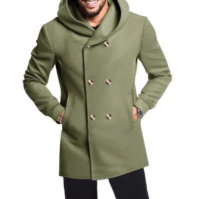 Herren Wollmantel Mit Kapuze - Doppelreihig Warm & Elegant