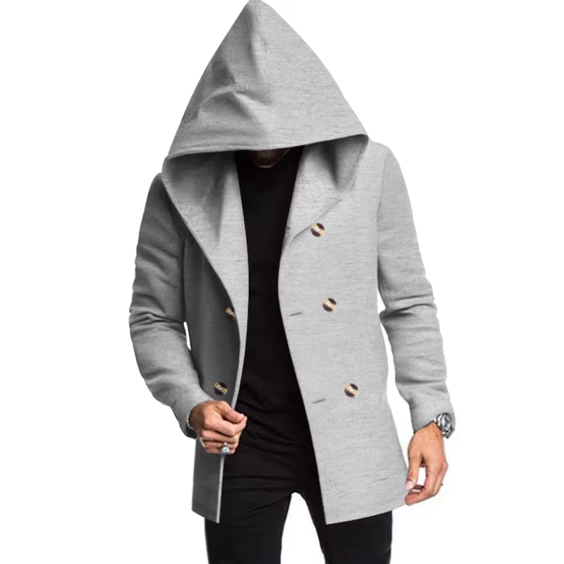 Herren Wollmantel Mit Kapuze - Doppelreihig Warm & Elegant