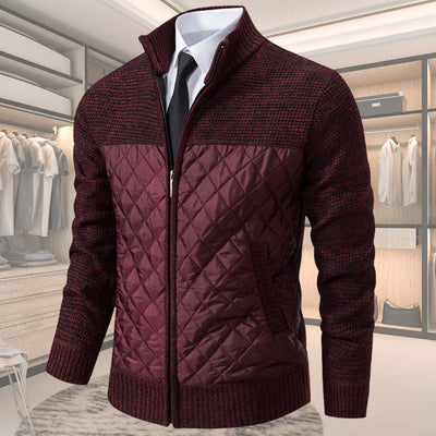 Moderner gesteppter Herren-Strickpullover mit Rautenmuster