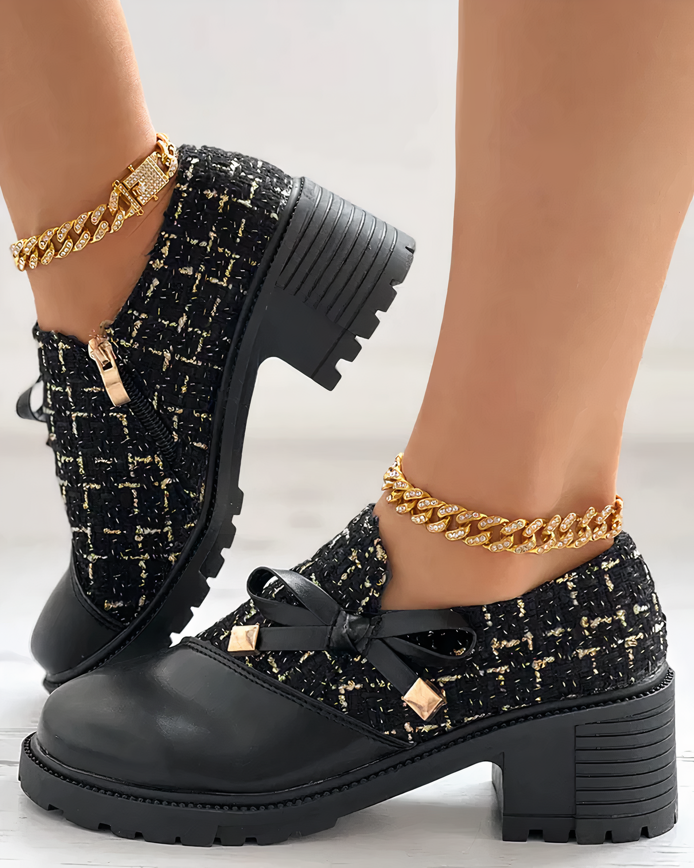 Damen Pumps mit breitem Absatz und offener Spitze