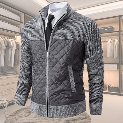 Moderner gesteppter Herren-Strickpullover mit Rautenmuster