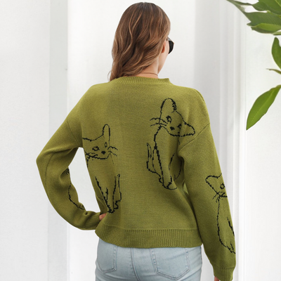 Verspielter Strickpullover | Katzenmotiv | Lässige Passform