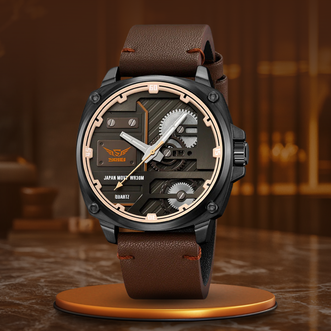 van Baerle® - Quarz Leder Herrenarmbanduhr