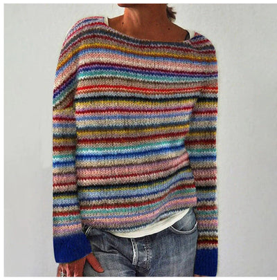 Damen Mehrfarbig Gestreifter Pullover | Warm und Gemütlich