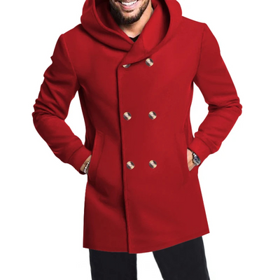 Herren Wollmantel Mit Kapuze - Doppelreihig Warm & Elegant