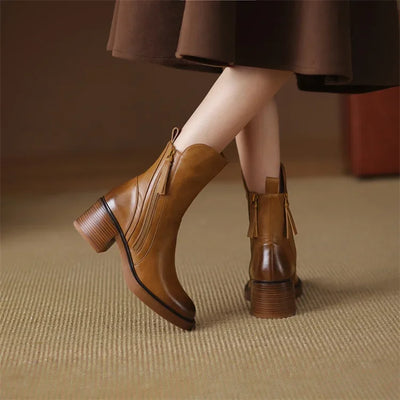 Elegante Damen Stiefeletten aus Echtleder mit Blockabsatz