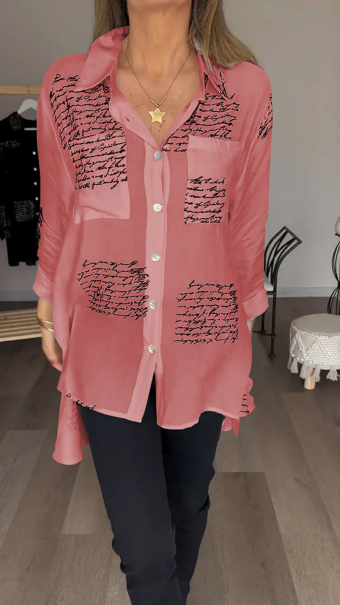 Damen Revers Hemd mit Schriftprint - Elegant & Casual
