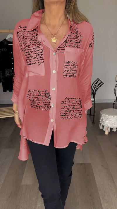 Damen Revers Hemd mit Schriftprint - Elegant & Casual