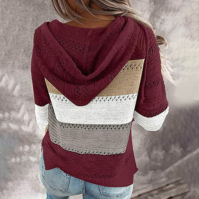 Strickpullover mit Kapuze | Lockere Passform | Gestreiftes Design