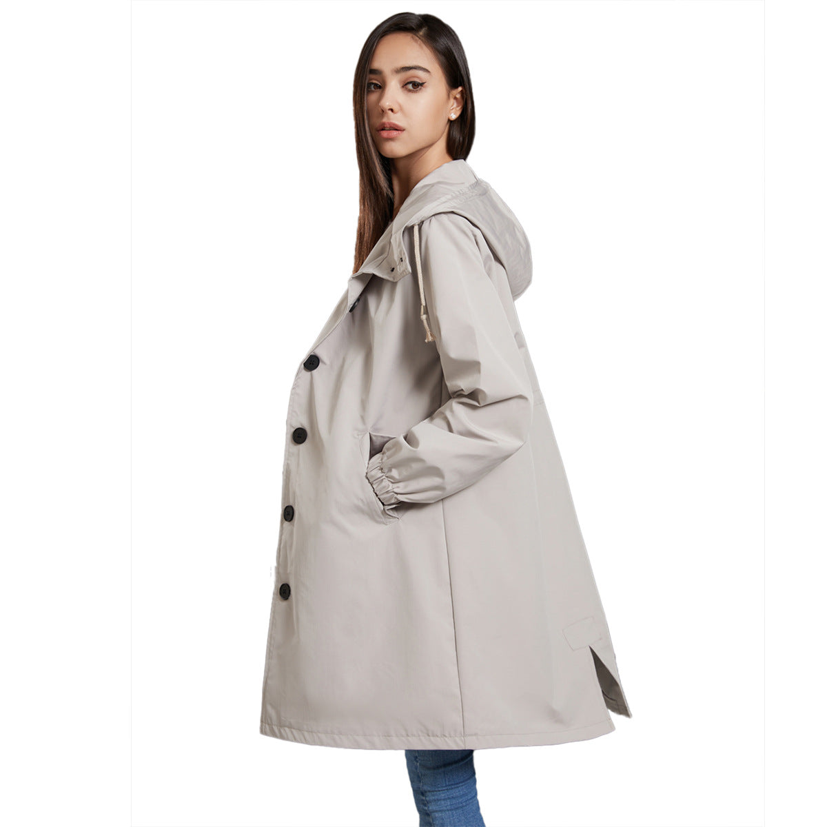 Warme Einfarbige Knopf-Regenjacke Mit Kapuze Für Damen | Ideal für den Winter