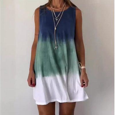 Krya - Farbenfroher Sommertraum-Vibrant Gradient Tie Dye Print Mini Dress