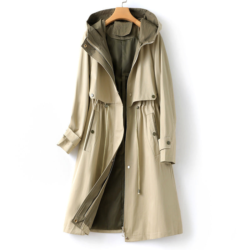 Trenchcoat Damen | Langer Übergangsmantel Mit Kapuze