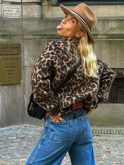 Amélie - Trendy Leopardenmuster Jacke für Damen | Auffällige und stylische Oberbekleidung mit Leopardenmuster