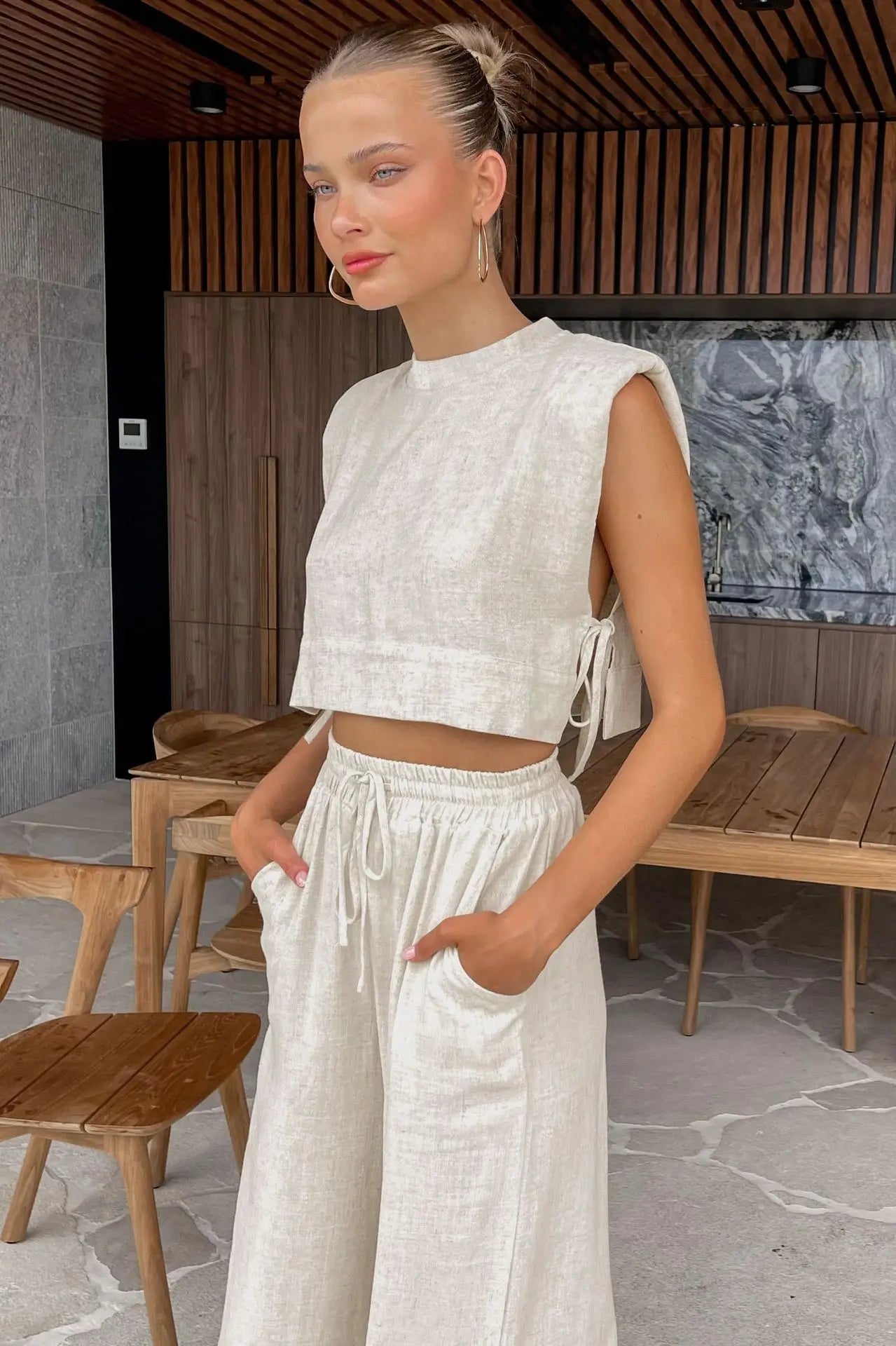 Damen Leinen Set – Lockerer Schnitt – Lässiger Sommerlook