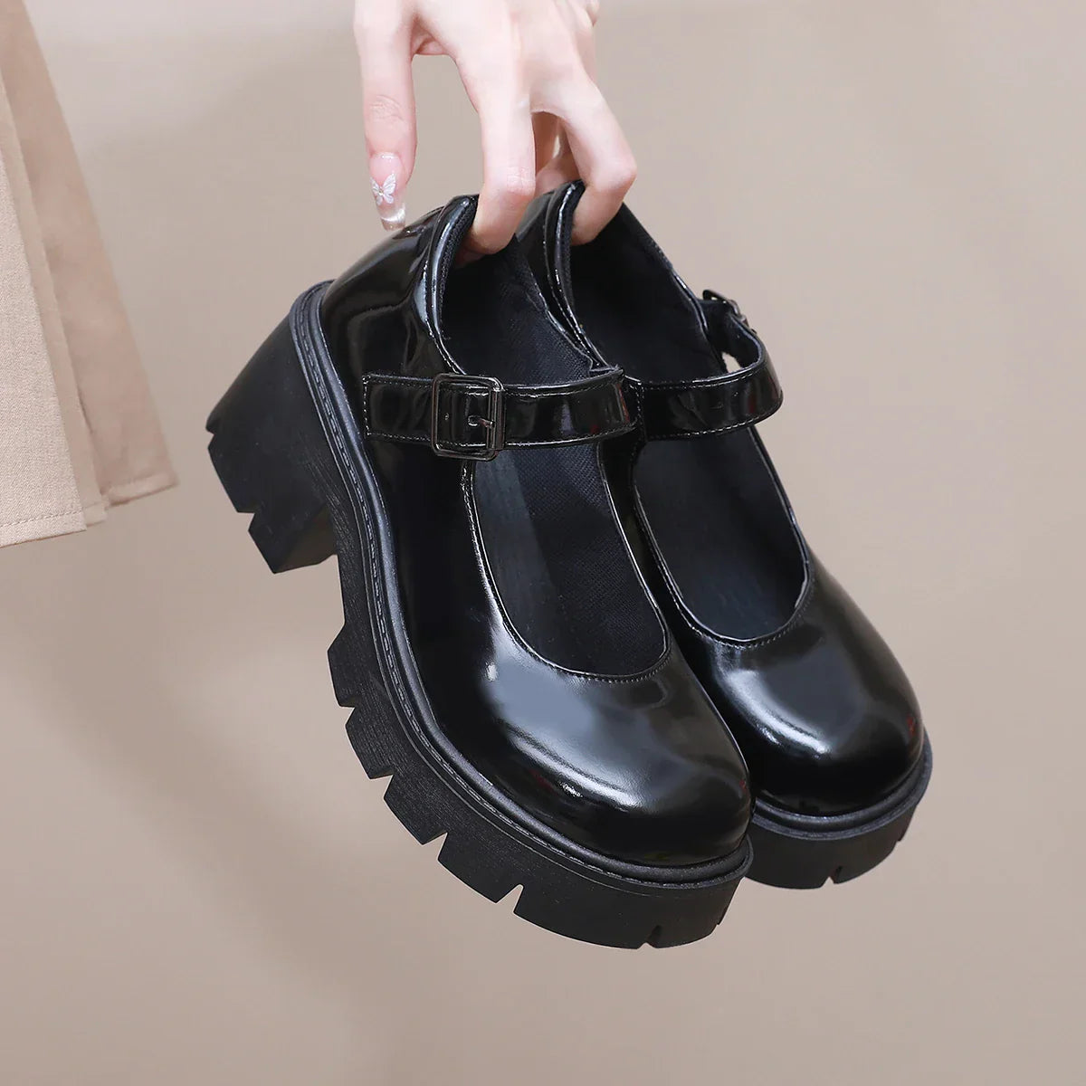 Damen Dirndl Schuhe | Schnallenriemen Mit Breiter Sohle