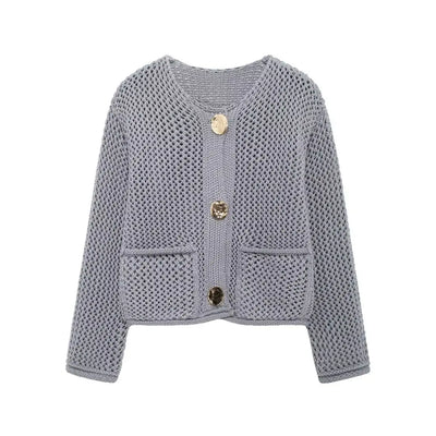 Strickjacke mit Netzstruktur | Große Zierknöpfe | Vintage-Charme