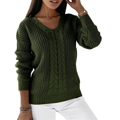 Strickpullover mit Zopfmuster | V-Ausschnitt | Bequeme Passform