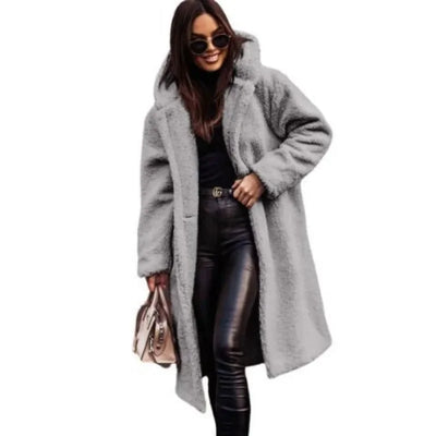 Jenny - Damen Langer Wollmantel mit Kapuze