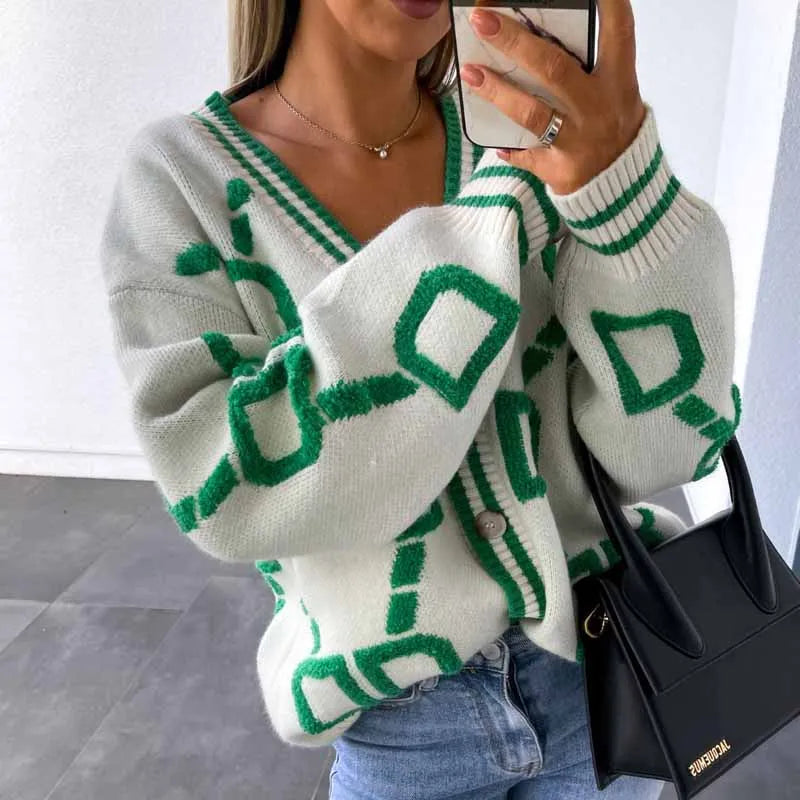 Strickcardigan mit Kontrastmuster | Auffällig & Gemütlich | Perfekt für Statement-Looks