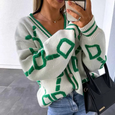 Strickcardigan mit Kontrastmuster | Auffällig & Gemütlich | Perfekt für Statement-Looks