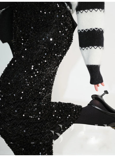 Damen Eleganter Midi-Rock mit Glitzerpailletten