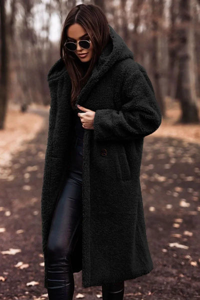 Jenny - Damen Langer Wollmantel mit Kapuze