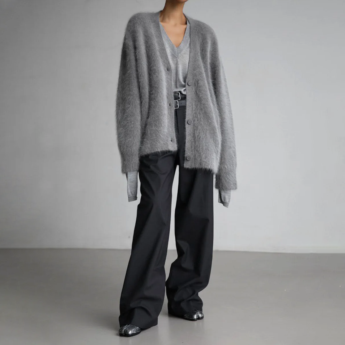 Damen Plüsch Strickjacke mit Knöpfen