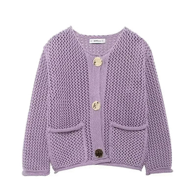 Strickjacke mit Netzstruktur | Große Zierknöpfe | Vintage-Charme
