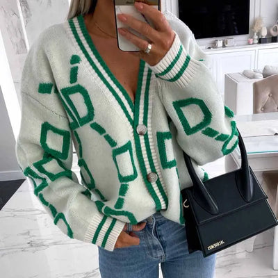Strickcardigan mit Kontrastmuster | Auffällig & Gemütlich | Perfekt für Statement-Looks