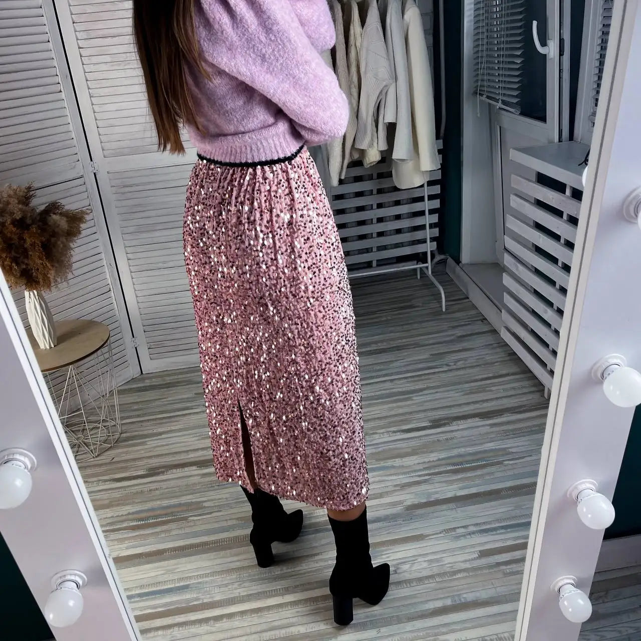 Damen Eleganter Midi-Rock mit Glitzerpailletten