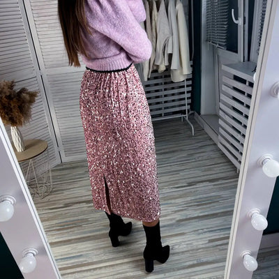 Damen Eleganter Midi-Rock mit Glitzerpailletten