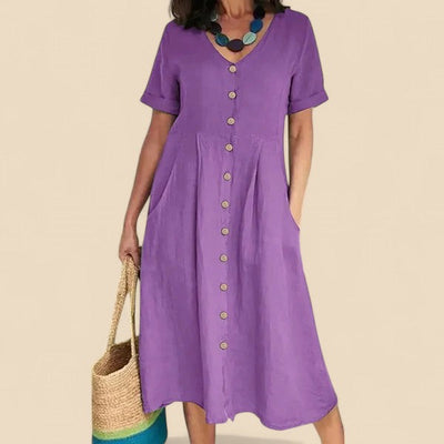 Vivienne - Kurzen Ärmeln Baumwoll Kleid