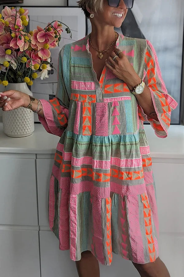 Ava - Schickes V-Ausschnitt Baumwoll-Hanf Sommerkleid