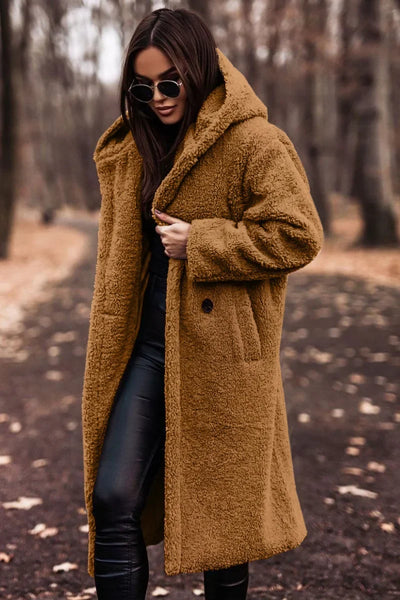 Jenny - Damen Langer Wollmantel mit Kapuze