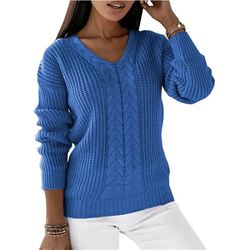 Strickpullover mit Zopfmuster | V-Ausschnitt | Bequeme Passform