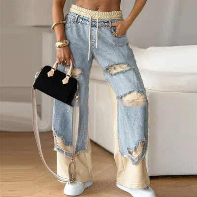 Trendige 2-in-1-Layered Jeans mit Joggingeinsatz