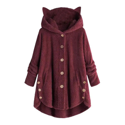 Stilvoller Hoodie mit Sherpa-Stil-Kapuze und katzenähnlichen Ohren für Damen | Ideal für den Winter